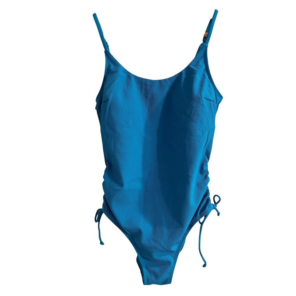 Cupshe Womens Ribbed Ruched One Piece Swimsuit Teal Blue CAA12E4E081RR Size M
